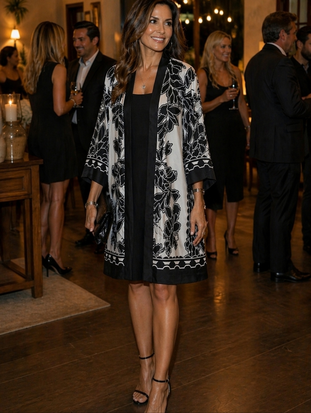Chico's Black and White Floral Kimono